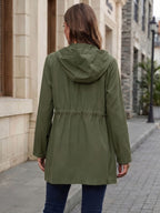 Spring And Autumn Styles. Casual Workwear, Drawstring Waist Belt, Hooded Jacket - Olive Green