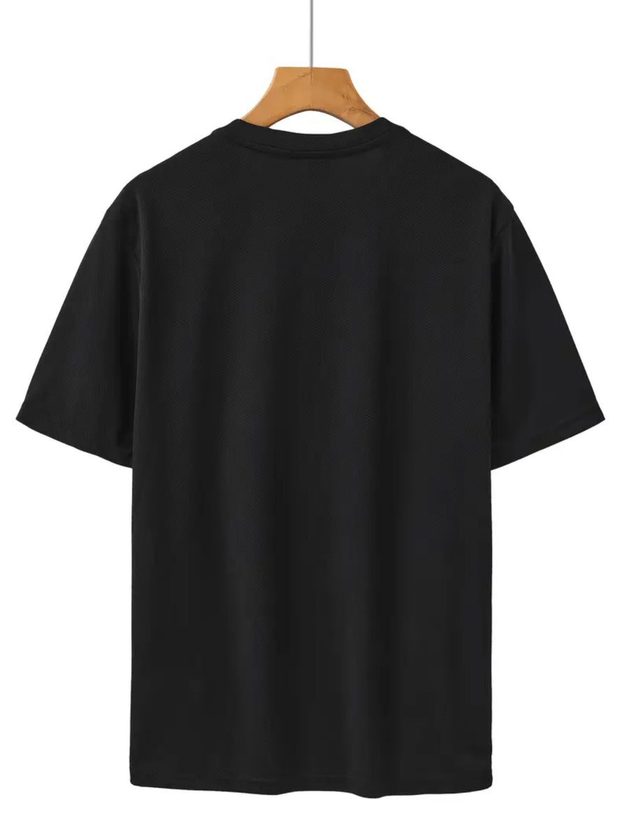 Men'S T-Shirt Spring And Summer Casual Style Printed Design Versatile Fitness Exercise Outdoor Vacation Men'S Top Quick Drying - Black