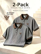 2pcs, High-Quality Men'S Short Sleeve Collared Casual Polo Shirts, 3D Foam Classical Vase Pattern, Textured Ribbed Fabric, Soft And Skin-Friendly Quick-Dry, 3D Cut, Understated And Tasteful. Suitable for Business Office, Outdoor Sports - Gray + Gray