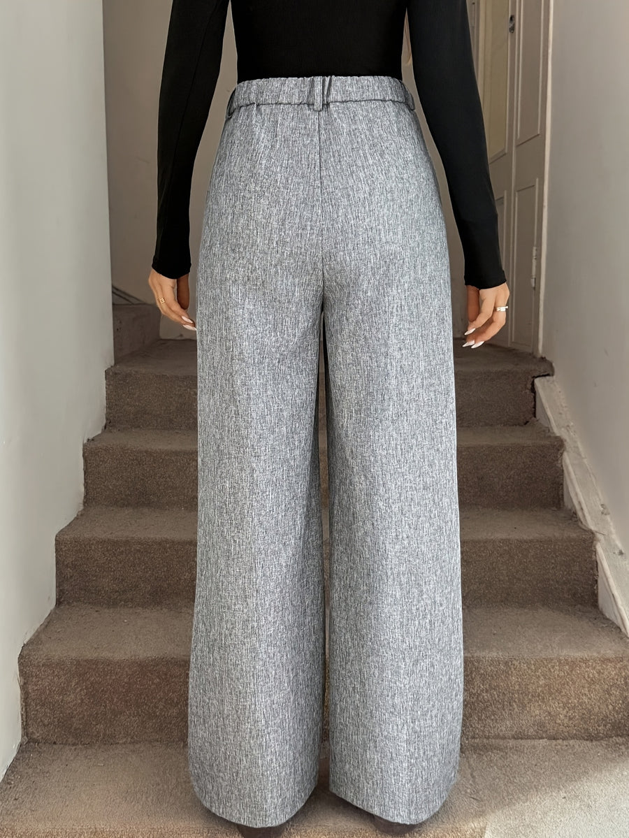 Women's Gray Casual Wide Leg Loose Fit Suit Pants - Silvery Grey