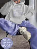 Directional Xianluomao Women'S Fashion Casual Letter Pattern Print Set, Women'S Autumn And Winter High-End Trendy Street Style Hooded Sweatshirt And Casual Pants Two-Piece Outfit, Casual Versatile Hooded Set, Women'S Clothing, Women'S - White+Light Purple