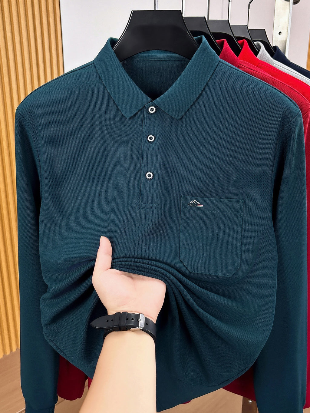 Men'S Clothing Christmas Father'S Day Gifts Golf Fishing Tennis Sports Solid Color Lapel Long Sleeve Polo Shirt Soft Skin Friendly Real Pocket Casual Pullover Top for Middle-Aged Elderly Dad Grandpa Spring Autumn Daily Wear - Dark Green