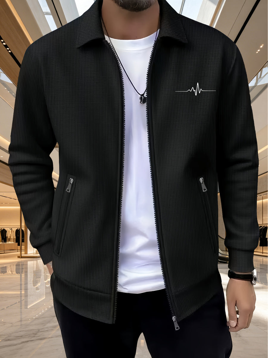 Men'S Casual Lightweight Outdoor Sports Coat, Stylish Lapel Waffle Check Print Jacket - Black