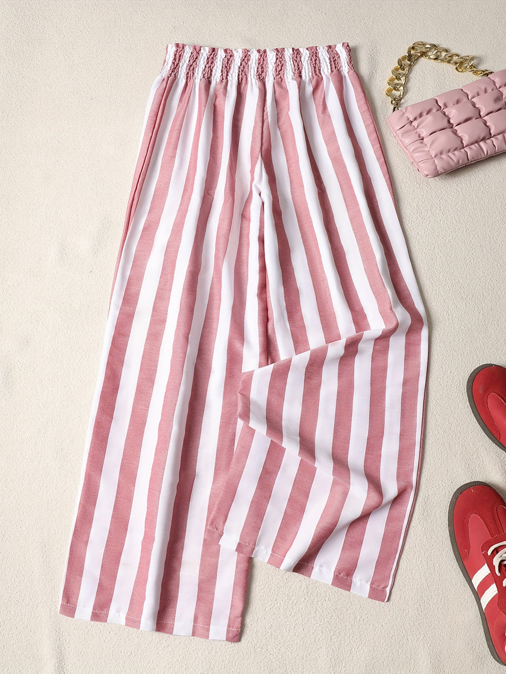 Everyday Comfortable Fashion Casual Waistband Elastic Versatile Wide-Leg Pants - Peach