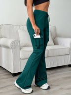 Women's Athletic Cargo Jogger Pants with Multi-Functional Cargo Pocket & Slim-Fit Ankle Design - All-Season Workout Running Gym Pants with Drawstring Waist & Lightweight Stretch Fabric (Machine Washable) for Casual Outdoor Wear - Women's Sportswear - Dark Blue Green