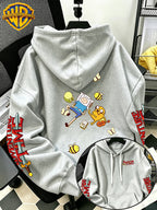 Warner Bros Official Adventure Time Finn & Jake Lying Casual Cartoon Print Hooded Sweatshirt - Men's Versatile Casual Sweatshirt, Comfortable Autumn/Winter Wear, Ideal for Sports, Outdoors, Outings, Travel, and Daily/Commute/Home Use, the Perfect - Light Grey