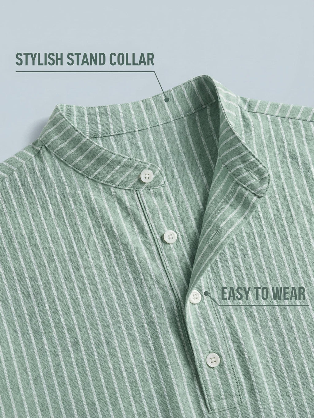Josh Rose OBM 2pcs Men's Henley Shirts, Men's Summer Short Sleeve Regular Fit, Lightweight and Breathable, 95% Linen, Solid and Striped in Black and White, Features 4 Buttons, Suitable for Summer Daily Work, Casual, and Vacation Occasions - Green+green