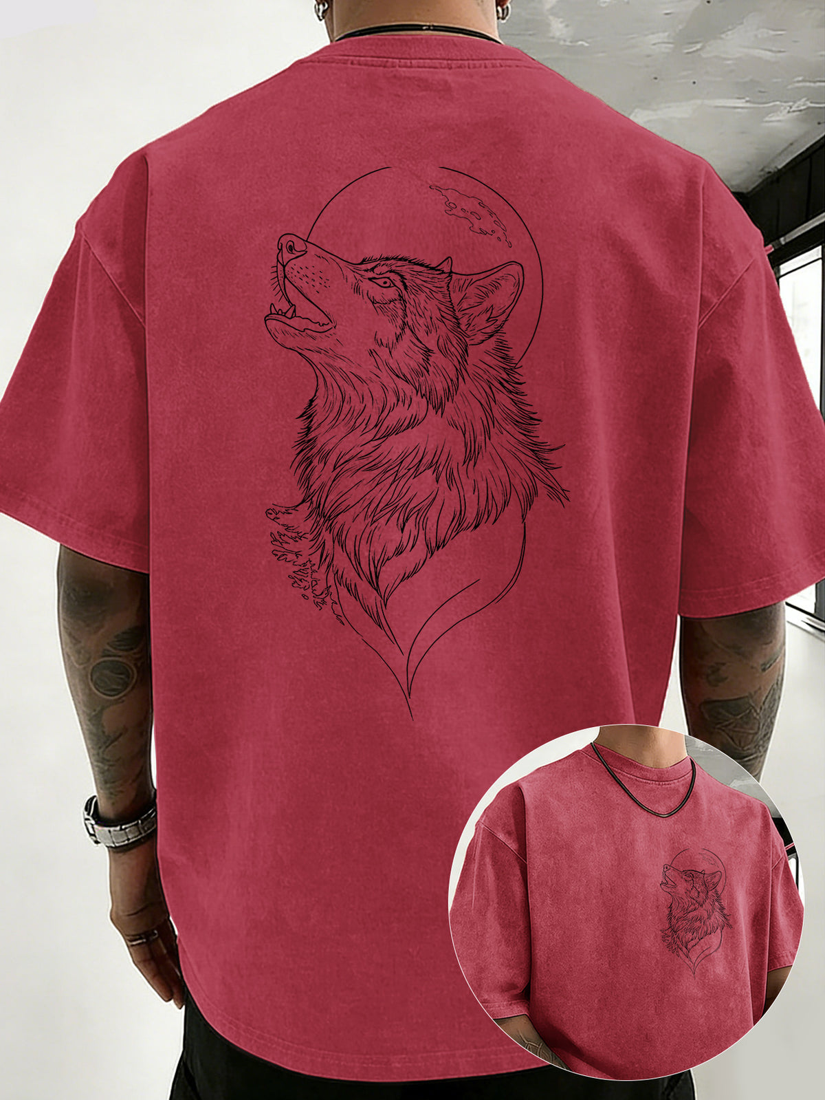 Drop Shoulder Vintage Washed T-Shirt Fashionable Crowd Exclusive Casual Comfortable High Quality Pure Short Sleeve Streetwear Essential Top - Red
