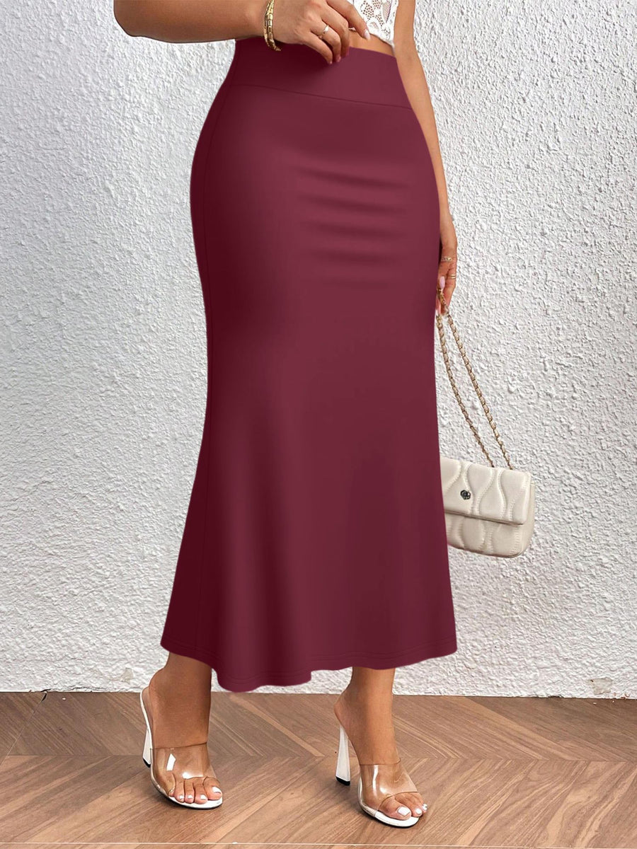 Directional Q6 Solid Color Summer Women's Skirt, Casual High-Waist Women's Dress, Fashionable Apparel, Autumn/Winter, Autumn/Winter Clothing, Casual and Elegant Women's Wear, Elegant Women's Dress, 1pc, Local Warehouse, Christmas, Women's Autumn - Burgundy