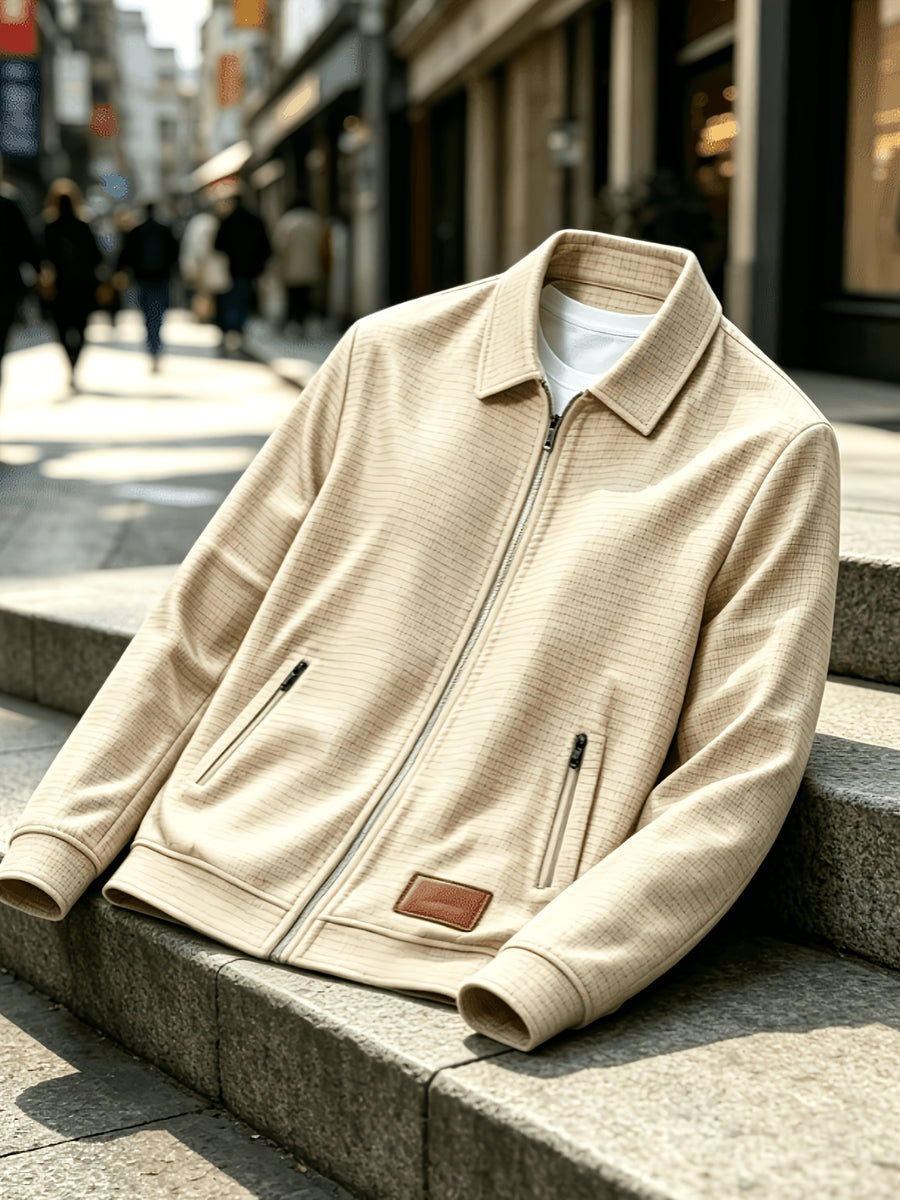 Men'S Fashion Waffle Collar Long Sleeve Open Front Cardigan Sweater Jacket - Khaki