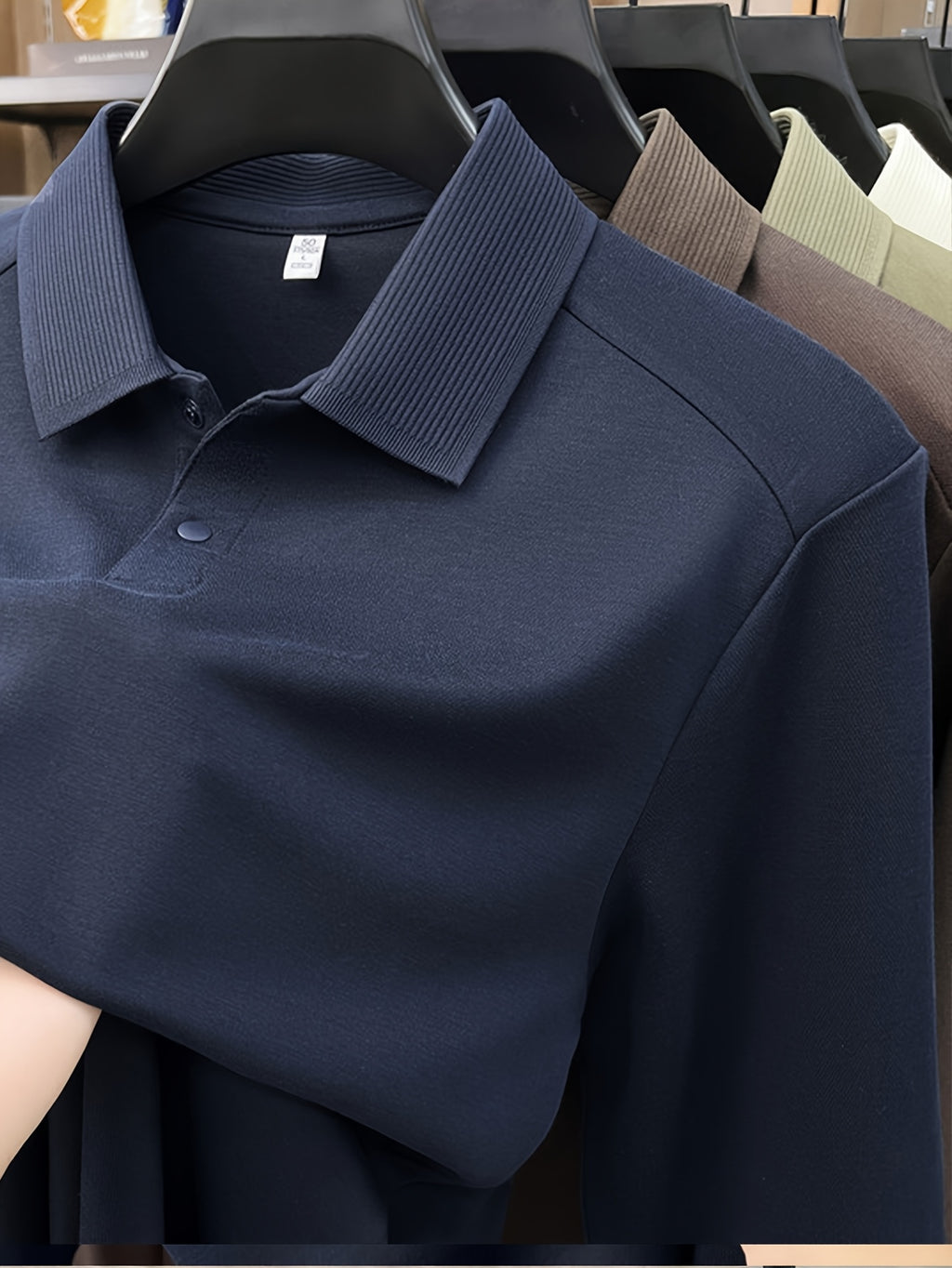 Men'S Lapel Long Sleeve Polo Shirt, 2-Button Design, Ribbed Polo Collar, Suitable for Commute And Casual Wear, Can Be Worn Inside Or Outside - created-sapphire