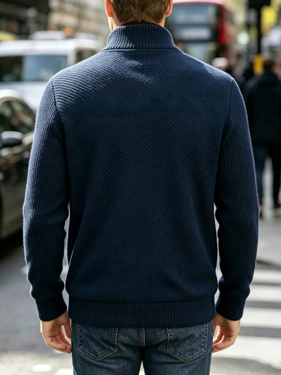Men's New Spring/Autumn Baseball Collar Jacket, Fashionable Business Casual Outerwear, Versatile Long-Sleeve Jacket, Suitable for Office Workers and White-Collar Men for Casual Outings and Daily Commutes, Comfortable and Stylish Solid Color Jacket - Navy Color