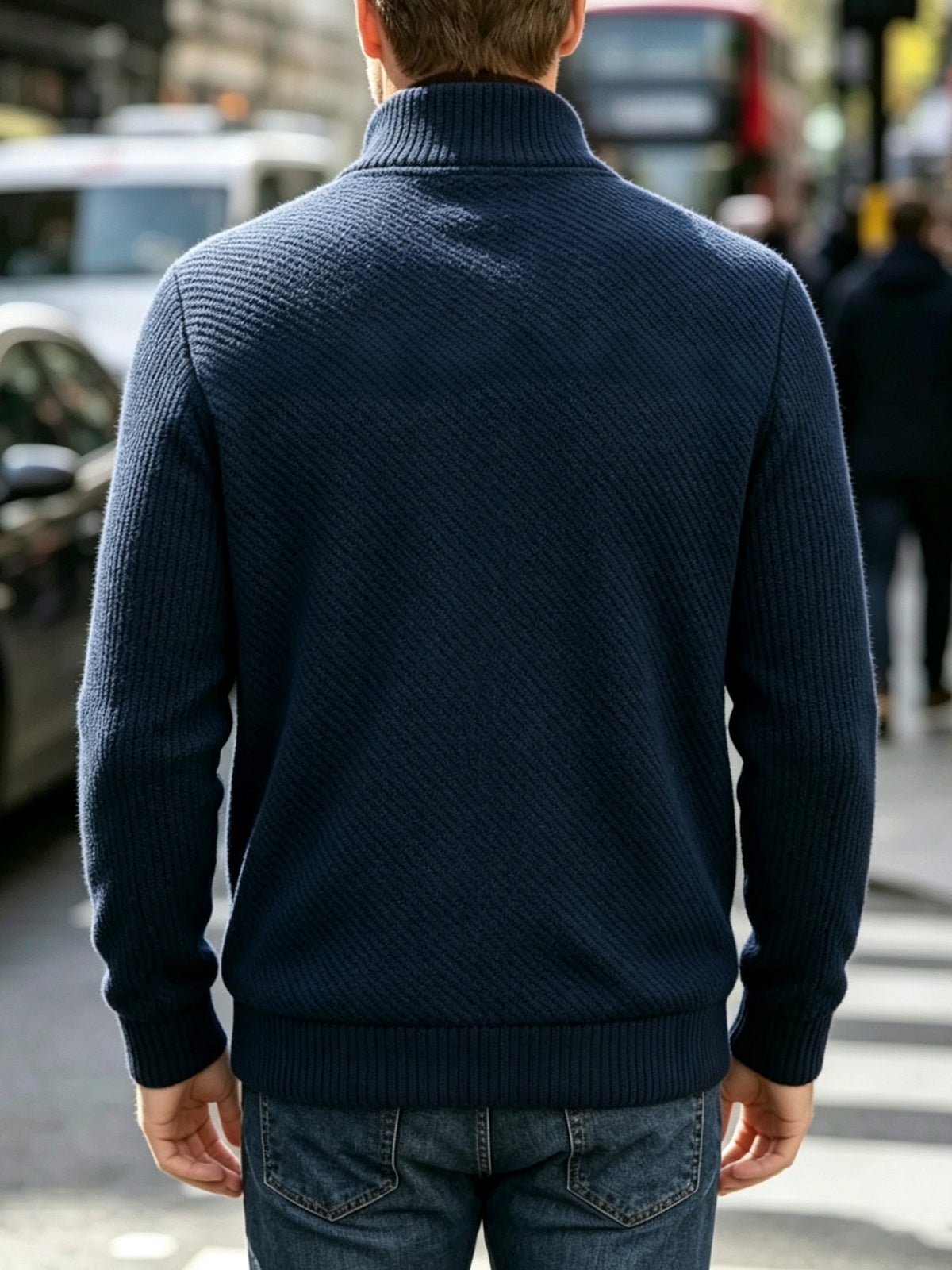 Men's New Spring/Autumn Baseball Collar Jacket, Fashionable Business Casual Outerwear, Versatile Long-Sleeve Jacket, Suitable for Office Workers and White-Collar Men for Casual Outings and Daily Commutes, Comfortable and Stylish Solid Color Jacket - Navy Color
