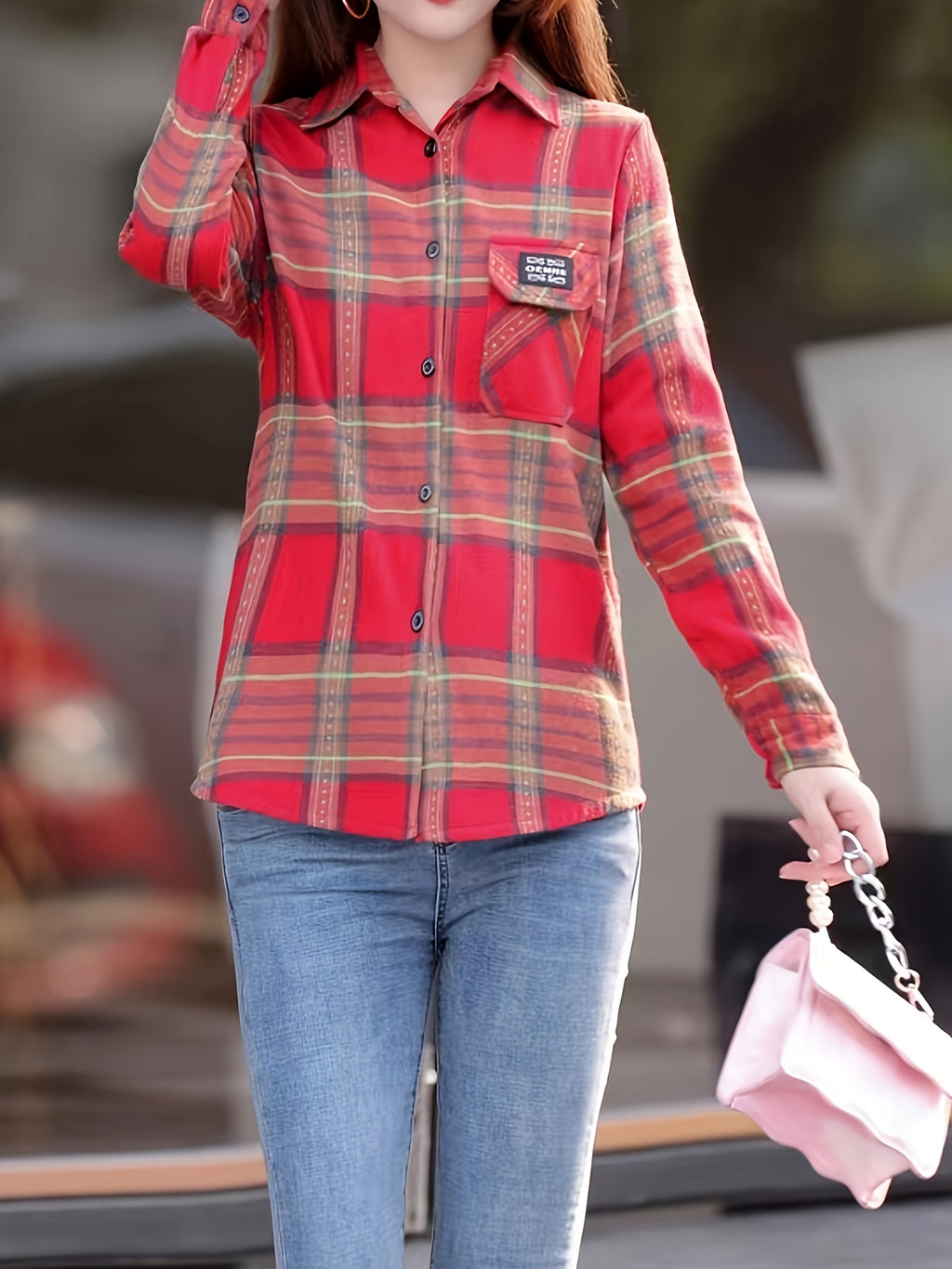 Spring And Autumn Fashion Fleece Shirt - Red