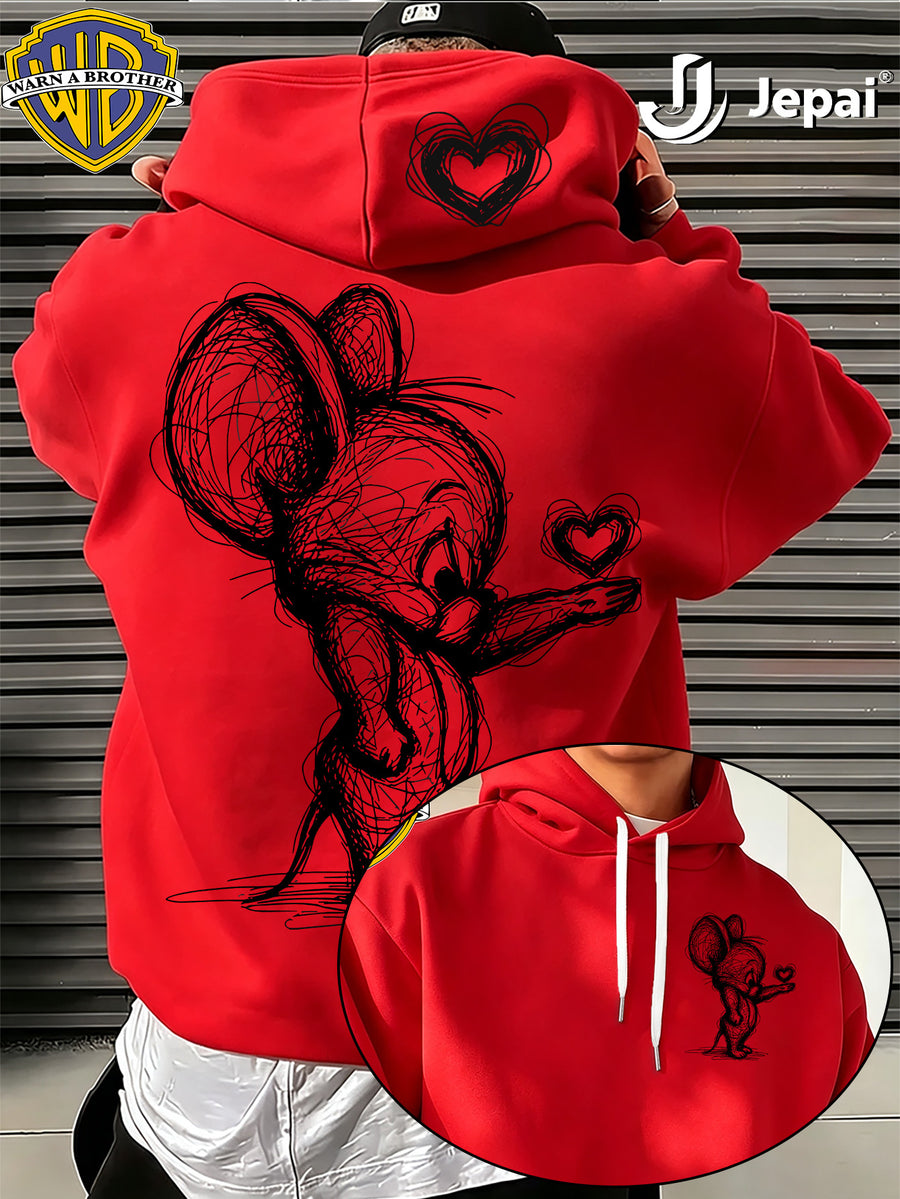 Official Warner Bros., Trendy Cool American Street Style Classic Character Theme Print Hoodie, American Street Style Unisex Long Sleeve Top, Suitable for Daily And Outdoor Activities, Ideal Warm Outerwear Choice for Autumn And Winter! - Red