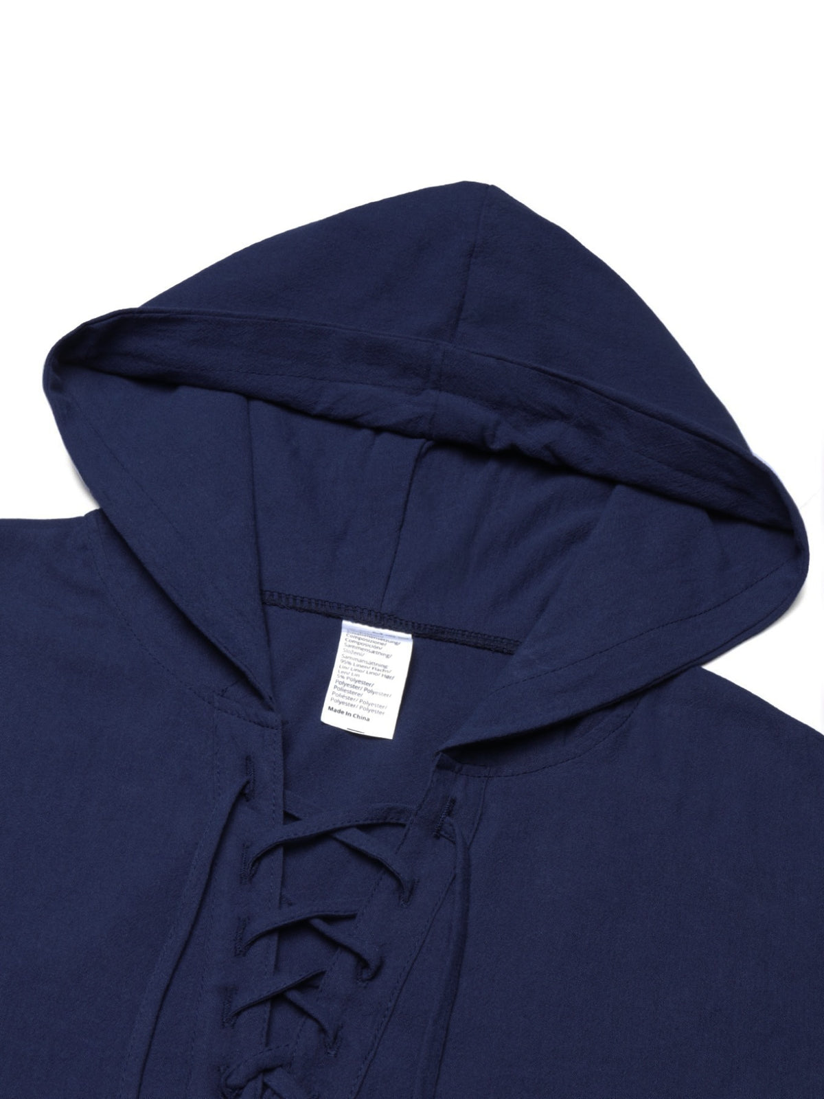 Men'S Linen Shirt, Multi-Scene Versatile Hooded Drawstring Long Sleeve Style, V-Neck Cross-Tie Rich Design Detail, Small Floral Los Angeles Print Easy Accent Shirt, Adjustable Drawstring, Suitable for Home And Outings, Casual Dates, And Leisure - Navy Color