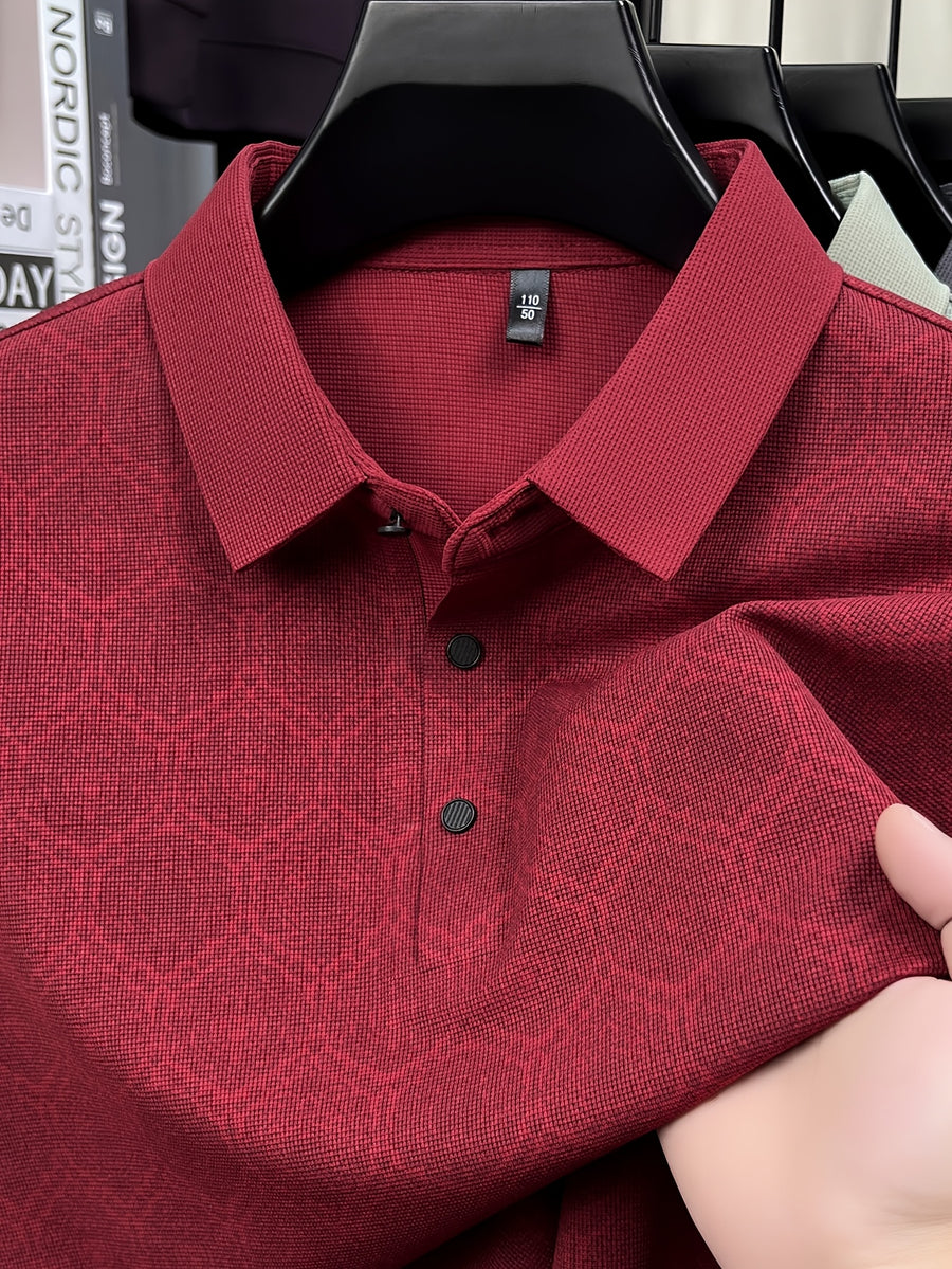Summer Short Sleeve Men'S Print T-Shirt, Basic Style Versatile Commuter Top, Casual Men'S Athletic Wear, Golf Tennis Training Outfit, Men'S Office Commute Attire, Middle-Aged Men'S Outdoor Clothing - Red