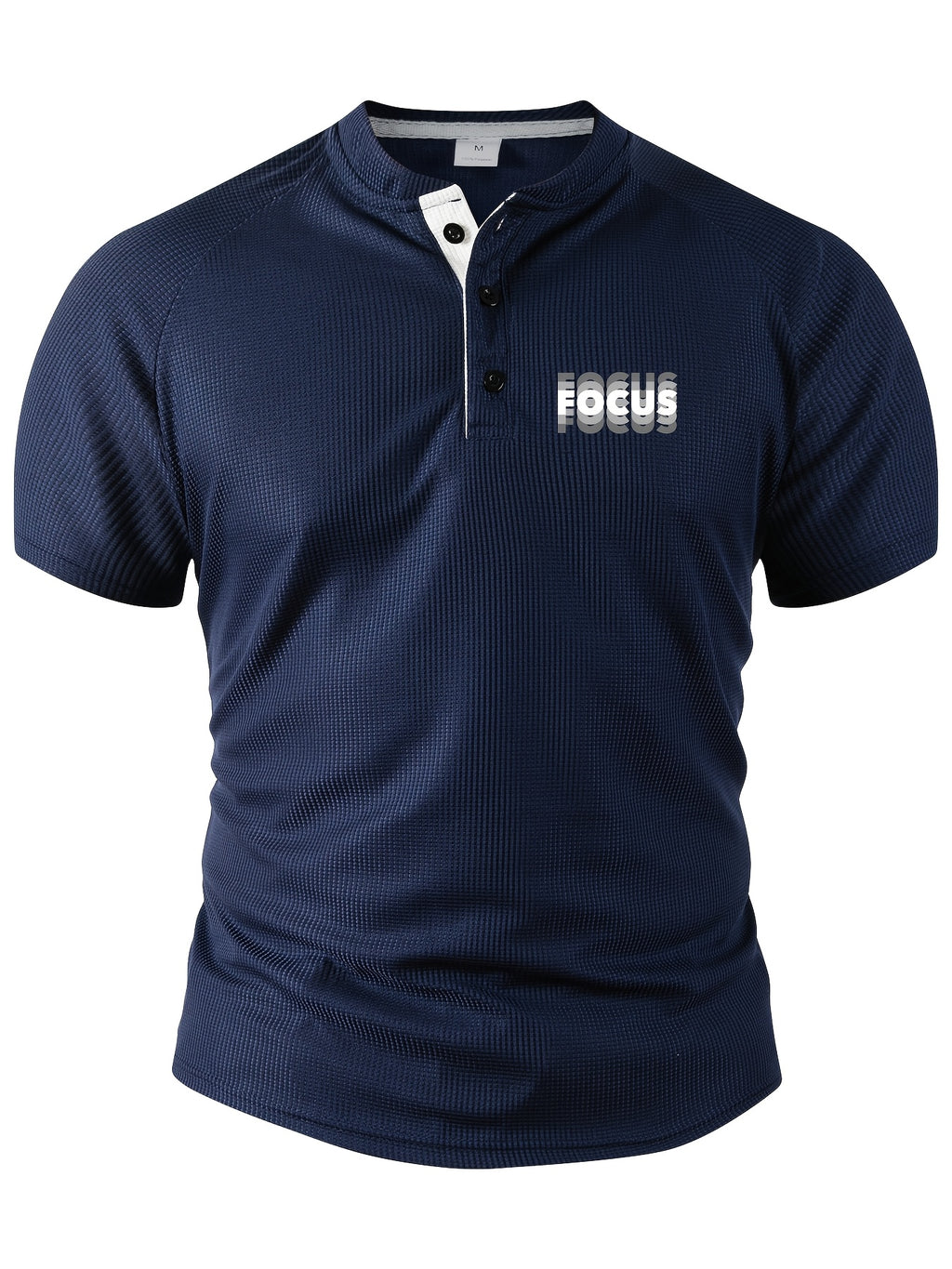 Men's Summer Collarless Casual Henley Shirt. Comfortable, Soft, and Breathable Fitness Business Fashion Polo Shirt - Navy Color