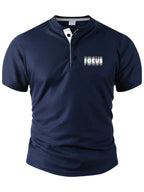 Men's Summer Collarless Casual Henley Shirt. Comfortable, Soft, and Breathable Fitness Business Fashion Polo Shirt - Navy Color