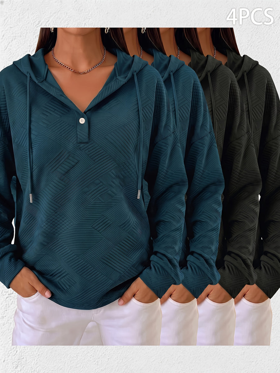 4pcs New Autumn Winter Fashion Casual Women'S Checkered Half-Open Hoodie Sweatshirt, Spring Autumn Women'S Half-Open Hoodie Sweatshirt, Christmas Women'S Half-Open Hoodie Sweatshirt, Halloween Women'S Half-Open Hoodie Sweatshirt - Navy blue+navy blue+black+black