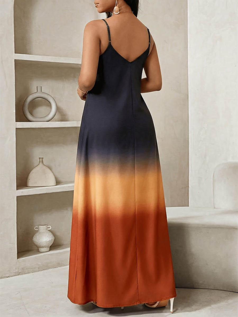 Women's Gradient Print Casual Loose Tank Dress, Summer Dress, Long Beach Dress, Sunset Dress, Long Casual Dress, Long Summer Dress SP2628 - Multicolor