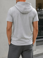 Men's Lightweight Breathable Short-Sleeve Hooded Sweatshirt - Solid Color Loose Fit Hoodie Suitable for Gym, Running, Outdoor Commuting | Machine Washable Pullover Hooded T-Shirt for Youth &, Basic Versatile Casual Wear - Grey