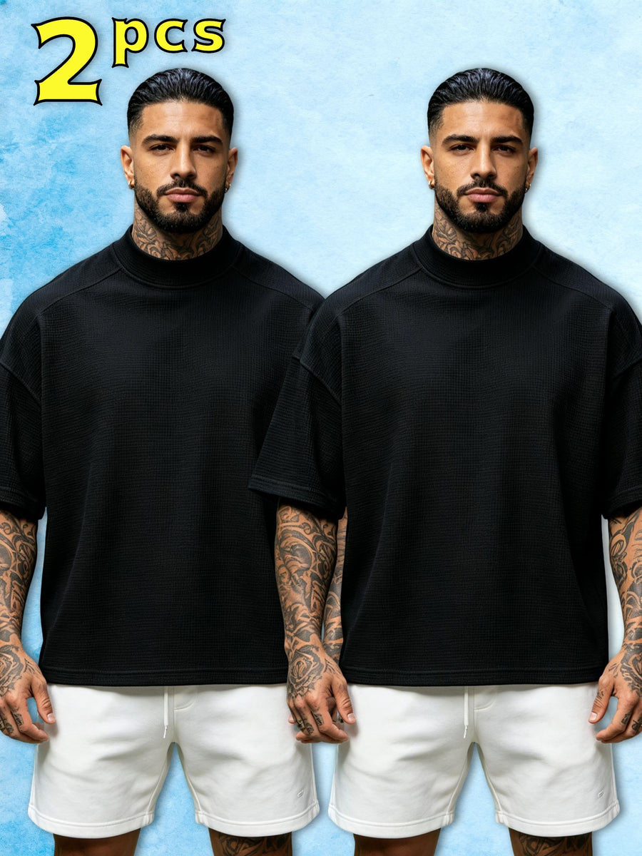 2pcs Men's Short-Sleeve T-Shirt, Loose Fit with Drop Shoulders, Trendy, Soft, Skin-Friendly, Refreshing, Durable, Casual, Lightweight, Versatile for Sports, Spring/Summer Streetwear, Commuting, Daily Essentials - Mixed Color 1