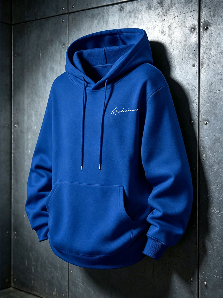 Retro American Hand-Signed Small Label Hooded Sweatshirt Men'S with Hood Casual Street Trendy All-Match Long Sleeve Top Casual Wear Hoodie Winter Clothes for Men - Blue