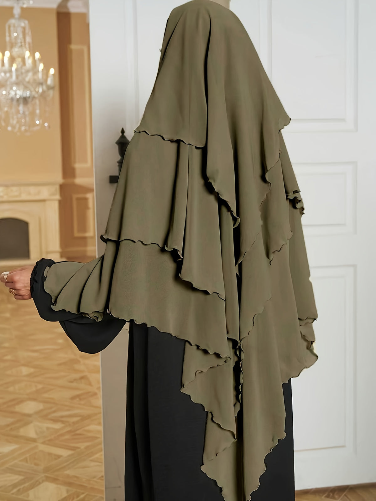 1pc Fashionable, elegant and casual three-layer chiffon fabric solid color suitable for daily wear, loose and comfortable Women's abaya headscarf.sarees for women indian wedding robe aid femme abayas for women muslim jilbab femme khimar hijab - Khaki