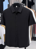 New Summer 2026 Men's Waffle Short-Sleeve Shirt, Lightweight and Breathable Business Casual T-Shirt, Multiple Colors Available, Refreshing and Versatile Commuter Top 100 - Black