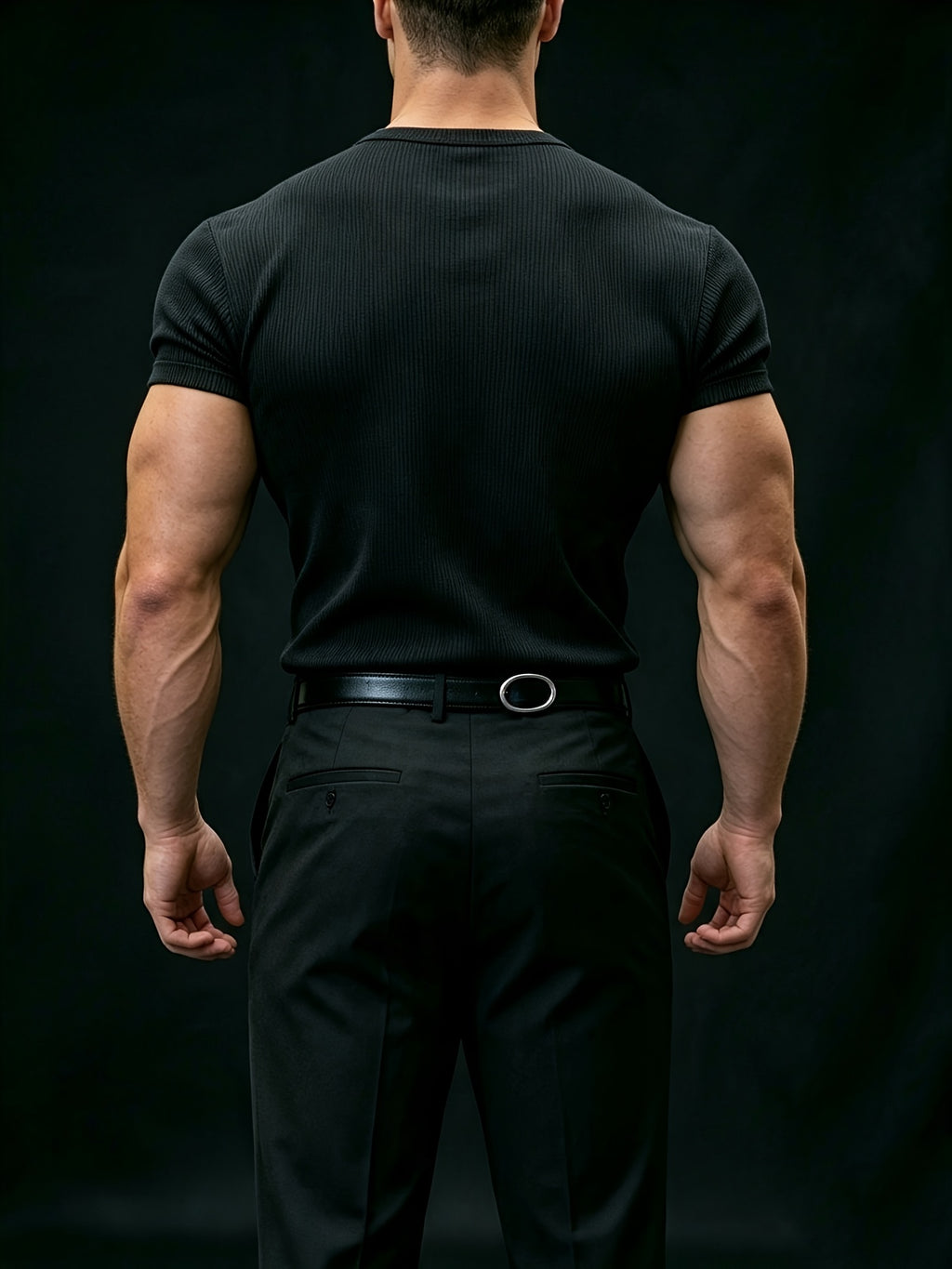 American Vintage Henley Knit Short Sleeve Top, Men'S Slim Fit T-Shirt, Square Shoulder Cut Enhances Shoulder Lines, Vertical Striped Elastic Fabric Moisture-Wicking And Breathable, Suitable for Commuting Office, Fitness Training, Travel Vacation - Black