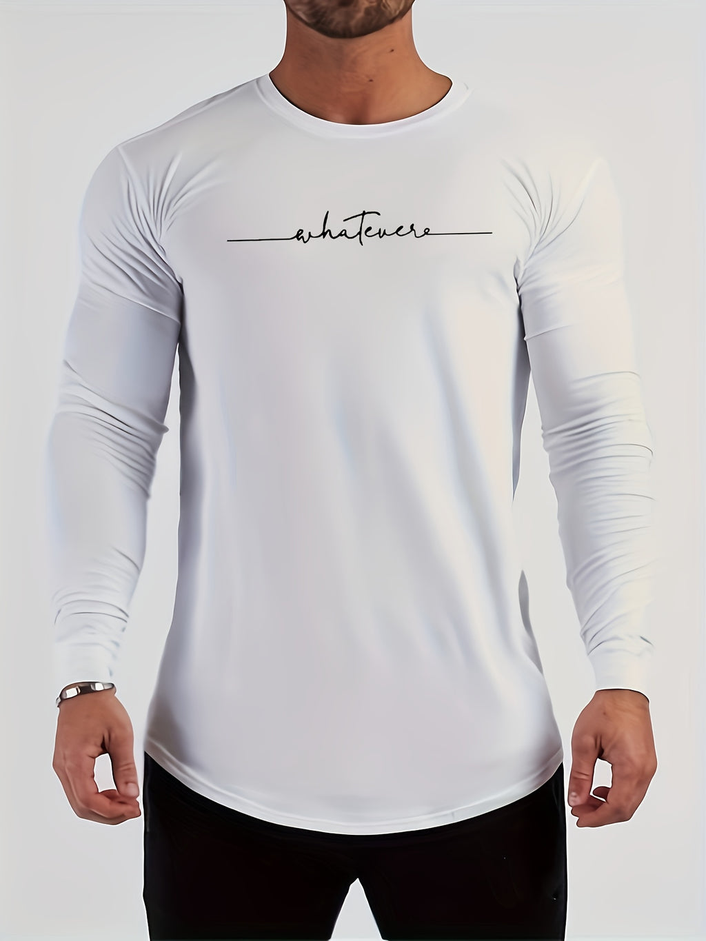 Men's Spring/Autumn Long-Sleeve Shirt T-Shirt - -Compatible Suitable for Casual & -Casual Wear, Round Neck -Fit Shirt, Machine Washable Non- Top for Daily Office, Semi-Formal Outfits (No Belt) - White
