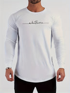 Men's Spring/Autumn Long-Sleeve Shirt T-Shirt - -Compatible Suitable for Casual & -Casual Wear, Round Neck -Fit Shirt, Machine Washable Non- Top for Daily Office, Semi-Formal Outfits (No Belt) - White