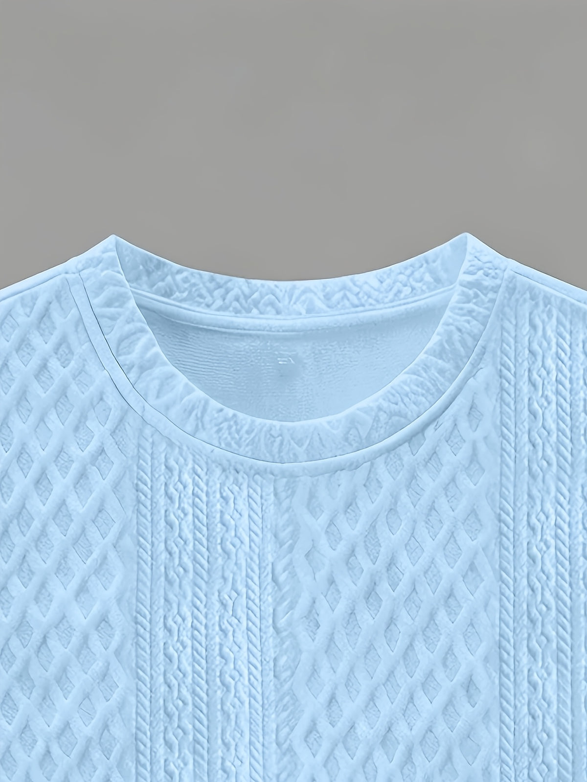 Men's Summer Casual Premium Textured Crew Neck Short Sleeve T-Shirt, Trendy Printed Pattern Design, Comfortable and Breathable Textured Fabric, Suitable for Outdoor Vacations and Daily Wear - Sky Blue
