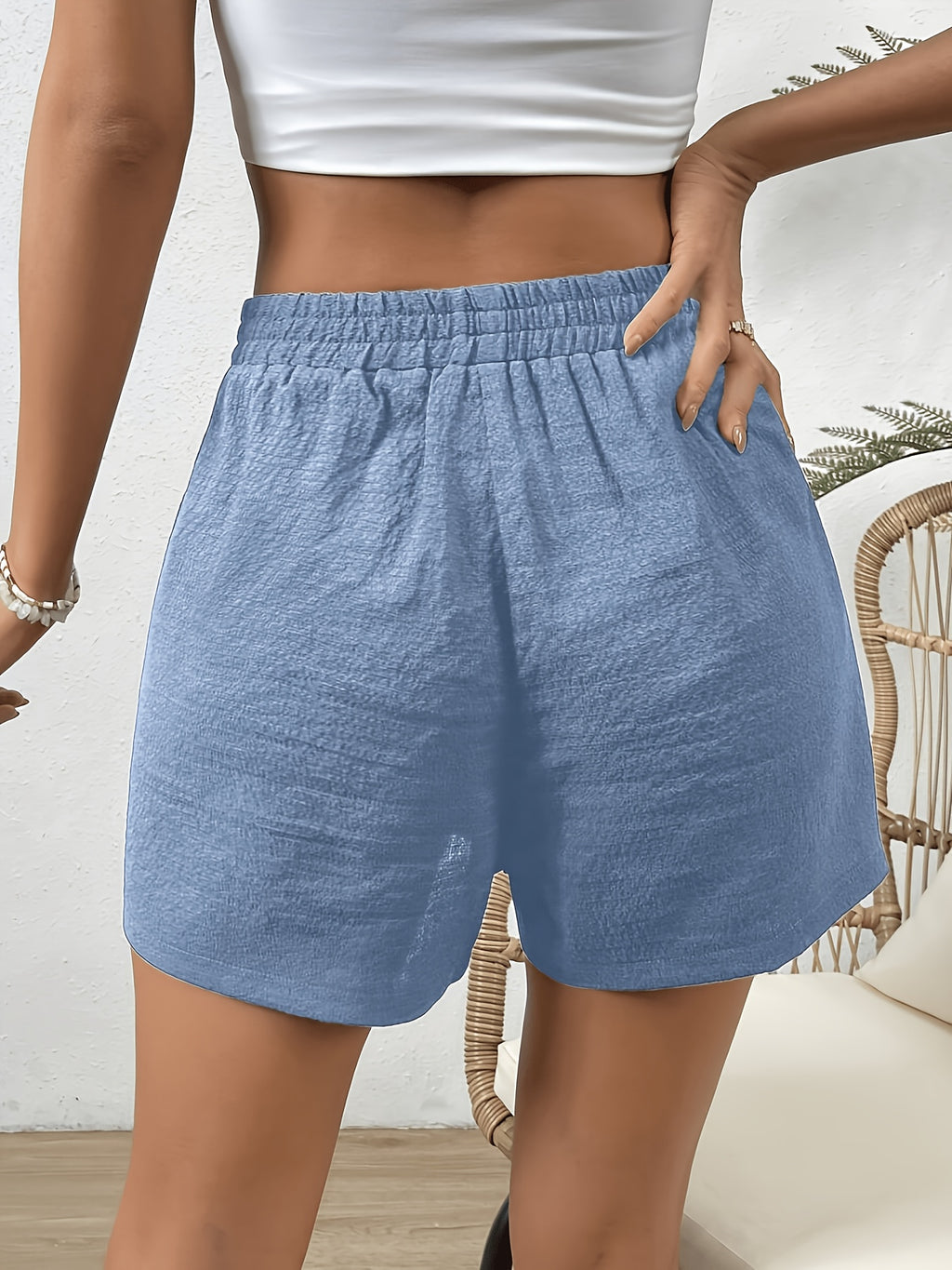 Elastic Waist Shorts - Light Blue