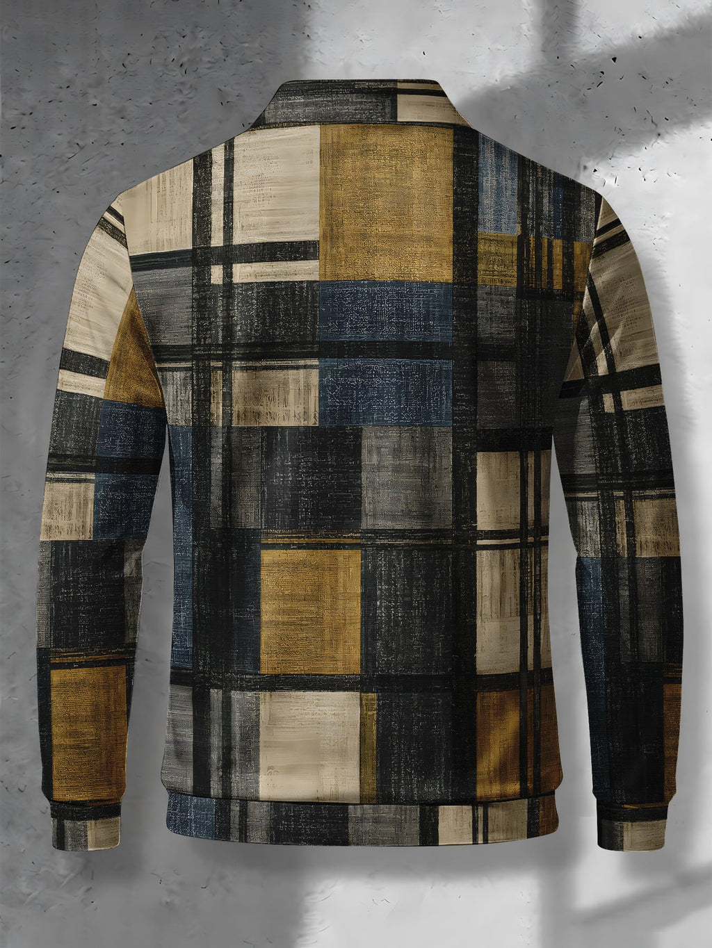 Color-Block Men'S Long Sleeve Polo Shirt, Lapel 3-Button Casual Top, Oil Painting Block Plaid Contrast Print, Spring Autumn Business Commute Golf Versatile Men'S Wear, Teenager Men'S Birthday Holiday Surprise Gift - Mixed Color C