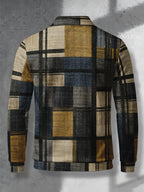 Color-Block Men'S Long Sleeve Polo Shirt, Lapel 3-Button Casual Top, Oil Painting Block Plaid Contrast Print, Spring Autumn Business Commute Golf Versatile Men'S Wear, Teenager Men'S Birthday Holiday Surprise Gift - Mixed Color C