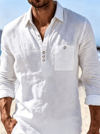 Men'S Fashion Lapel Breathable Comfortable Casual Long Sleeve Shirt - White