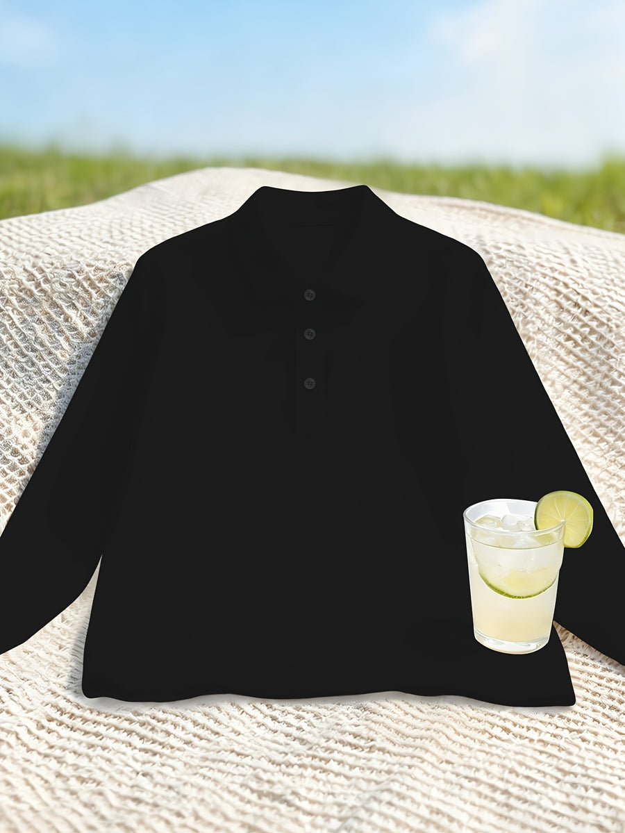 Fresh Solid Color Easy Lapel 3-Button Design Spring Autumn Casual Commute All-Match Men'S Long Sleeve POLO Shirt - Black