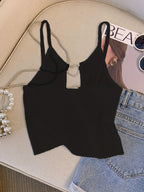 Style, Western Spring/Summer New Fashion Heart Hollow Out Cami Vest Top - Black