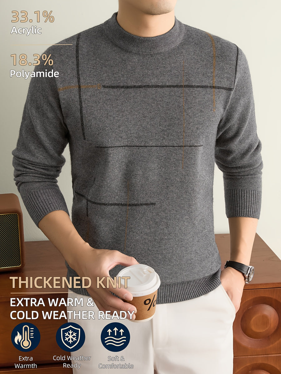 Men's Fall Winter Knit Pullover Sweater with Classic Stripes. Thick, Warm and Comfortable in a Timeless Old-money Style. Perfect for Commuting, Casual Wear, Sports, Hiking, Camping and Fishing. A Great Gift for Fathers and Husbands. - Camel