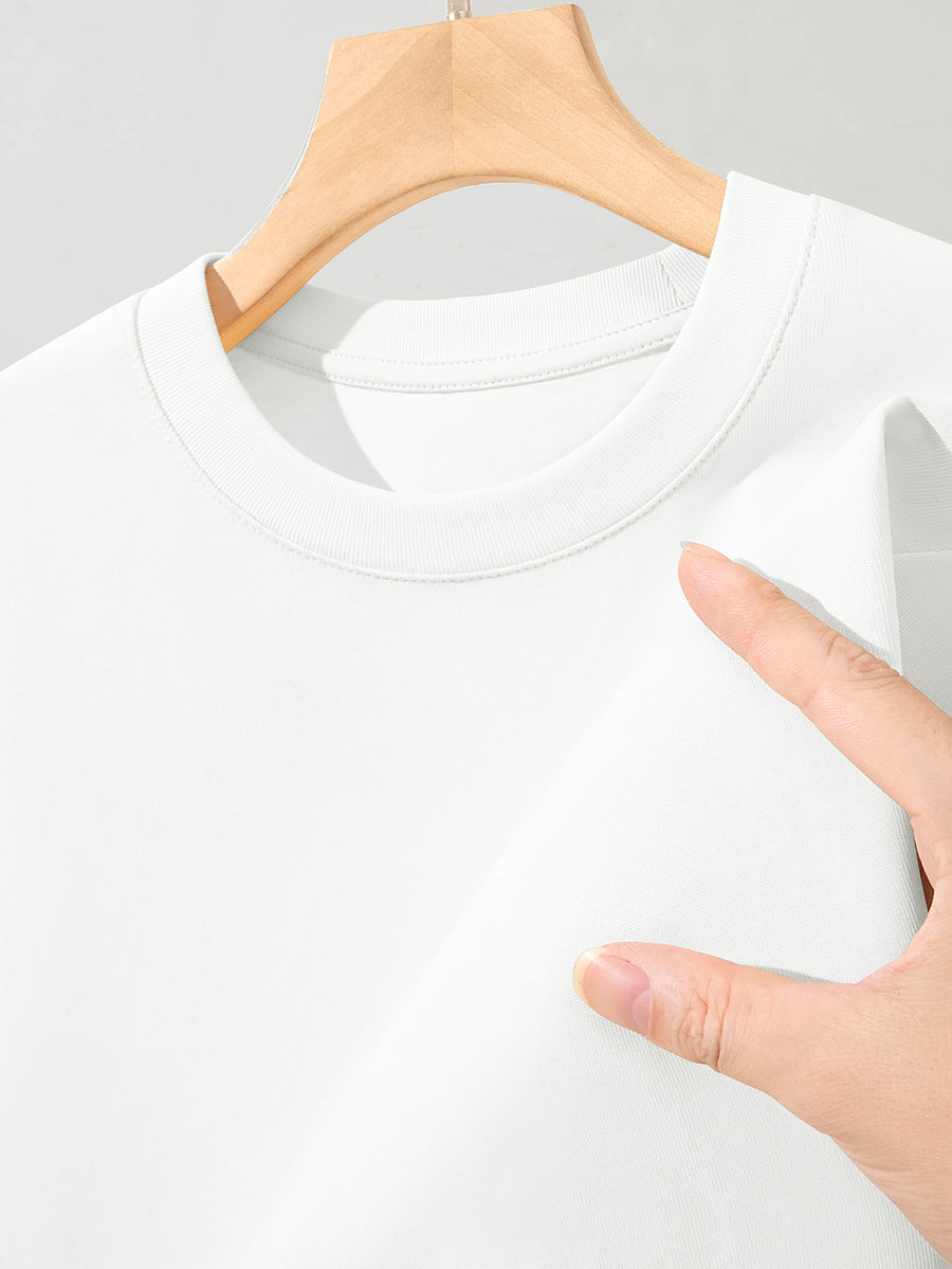 JEEP Men's Pure Long-Sleeve T-Shirt, 210g, Crew Neck, Solid Color, Wear-Resistant, Breathable, for Spring/Autumn Casual and Sports as a Base Layer Top - White