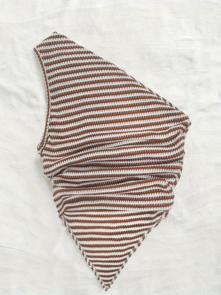 Off-The-Shoulder Striped Temperament Women'S Top - Brown And White