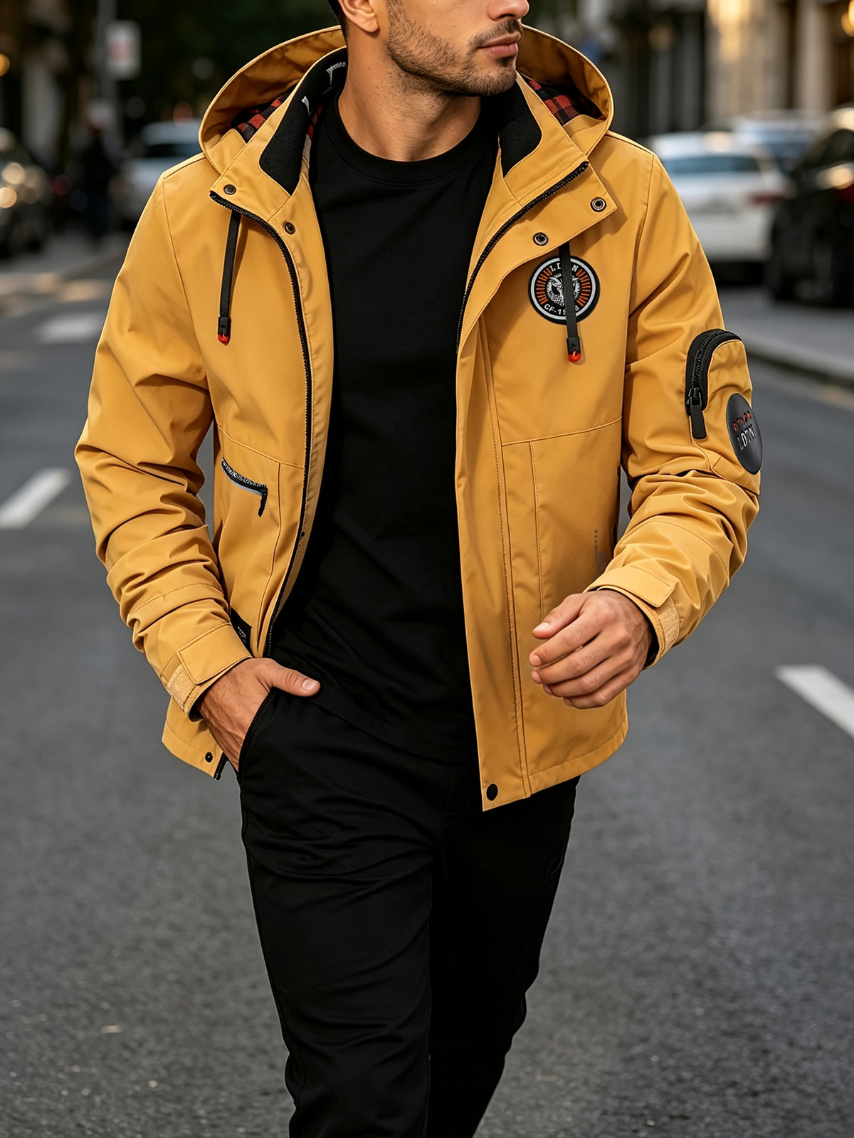 Men's Spring-Autumn New Style Fashion Zipper Jacket - Fashionable and Versatile Outdoor Daily Casual Commuting Jacket - Multi-pocket Hooded Jacket - Can Also Be Given as a Gift to Others - Golden