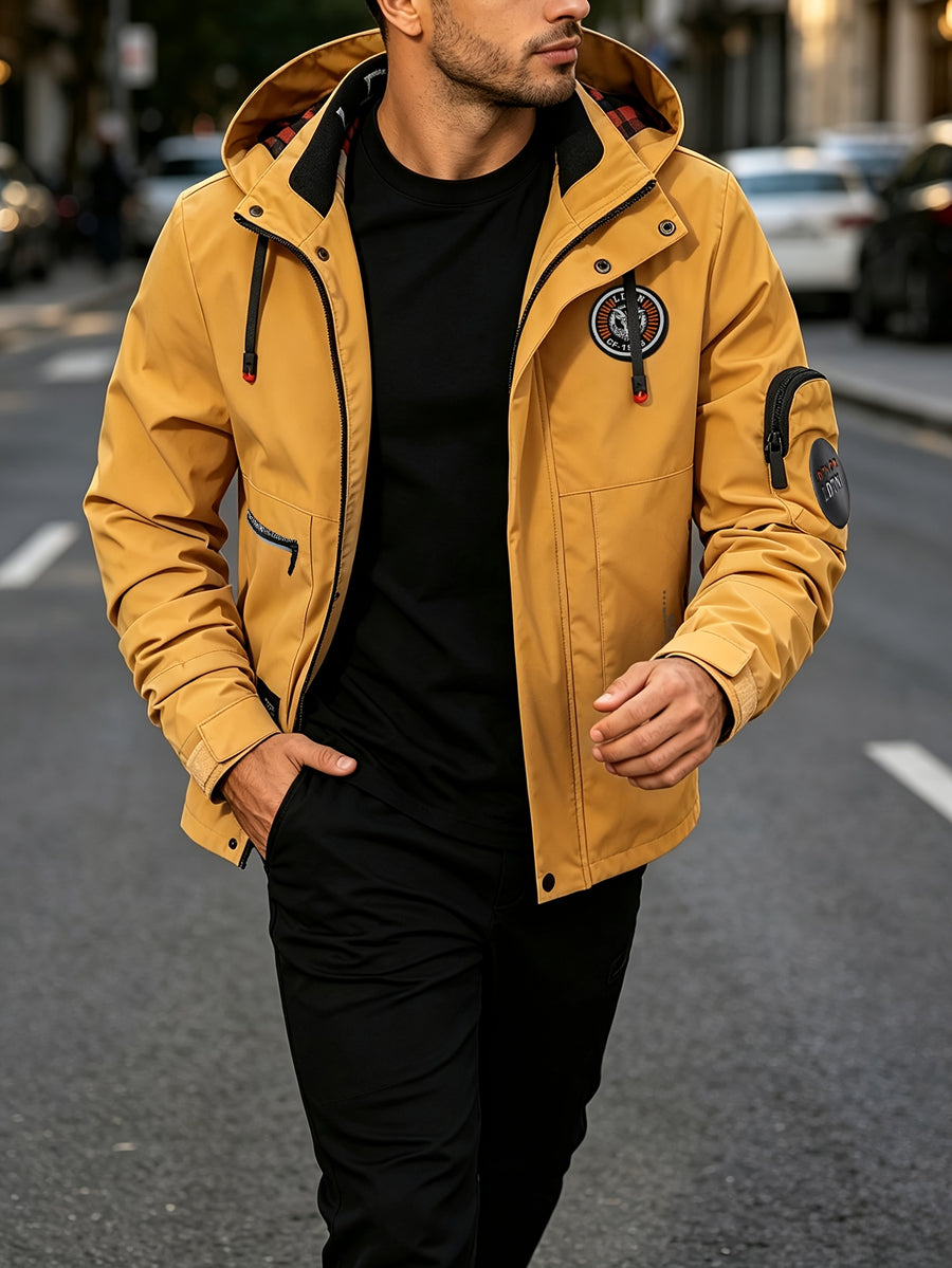 Men's Spring-Autumn New Style Fashion Zipper Jacket - Fashionable and Versatile Outdoor Daily Casual Commuting Jacket - Multi-pocket Hooded Jacket - Can Also Be Given as a Gift to Others - Golden