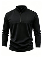 Men's Linen Long Sleeve Henley Shirt Stand Collar Loose Polo Shirt Men's Linen Zipper Casual Shirt - Black