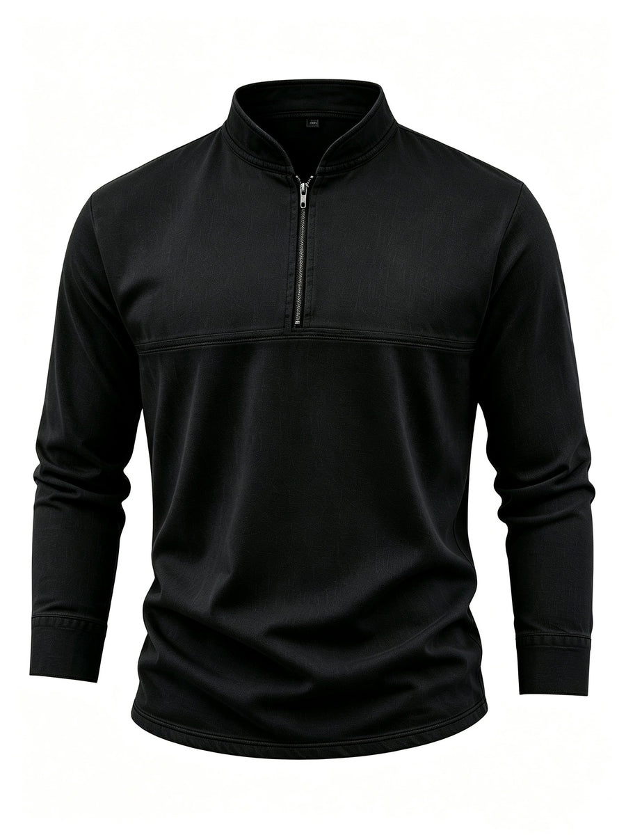 Men's Linen Long Sleeve Henley Shirt Stand Collar Loose Polo Shirt Men's Linen Zipper Casual Shirt - Black