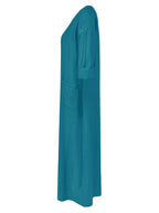 Women'S V-Neck Casual Long Sleeve Dress - Blue