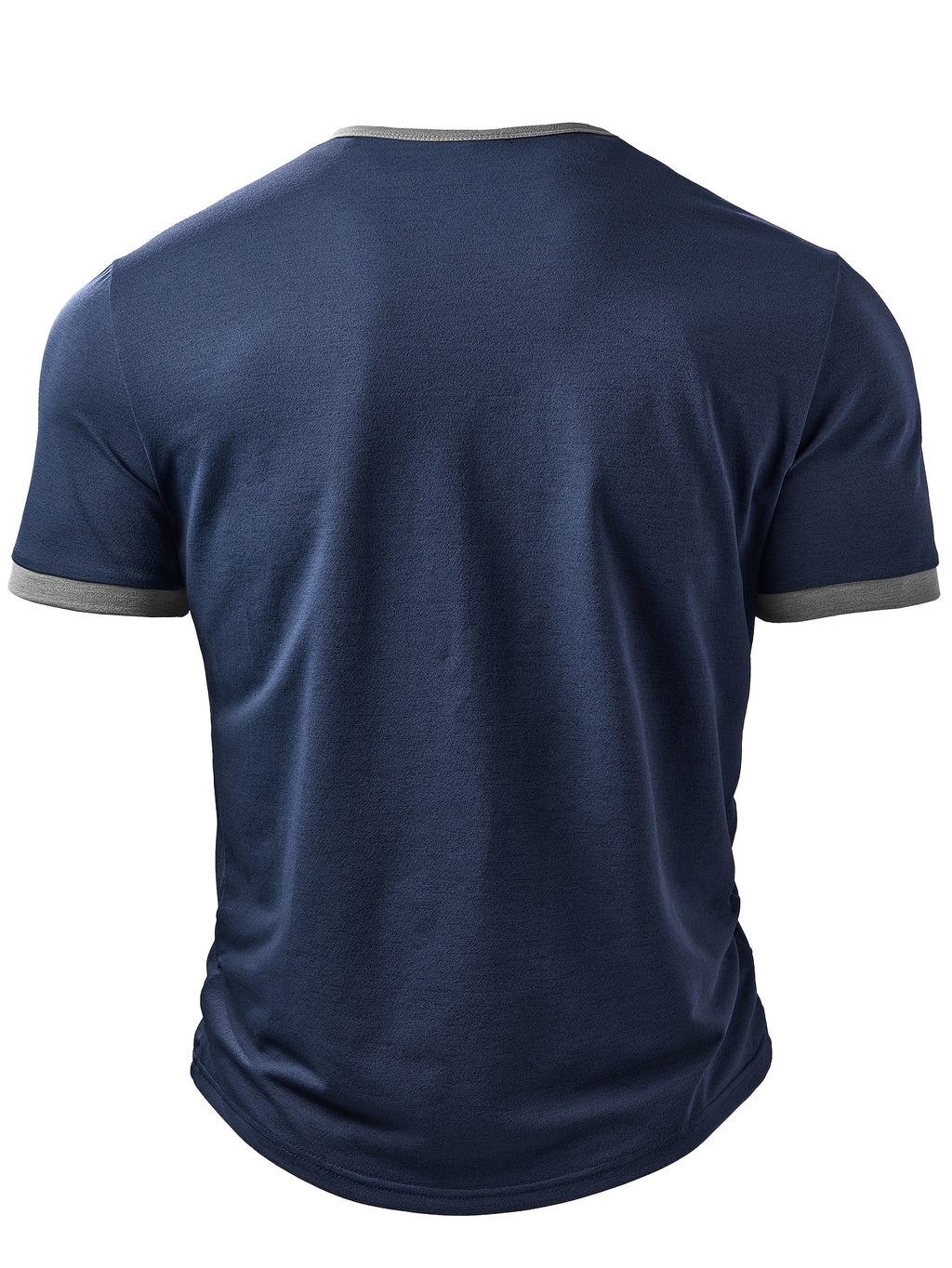 Men's Fashion Top, Spring/Summer Outdoor Casual Knitwear, Color-Block Patchwork Henley Shirt with Patch Pocket and Short Sleeves - Royal Blue