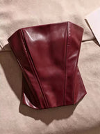 French-Style Slim-Fit Fishbone Design Sexy Off-Shoulder Crop Top, Wearable as Outerwear or Innerwear, Y2K Sexy Style, Music Festival Outfit, Pure Desire Street Fashion, Sexy Outfit, Suitable for Valentine's Day Parties, Dates, and Evening Events - Burgundy